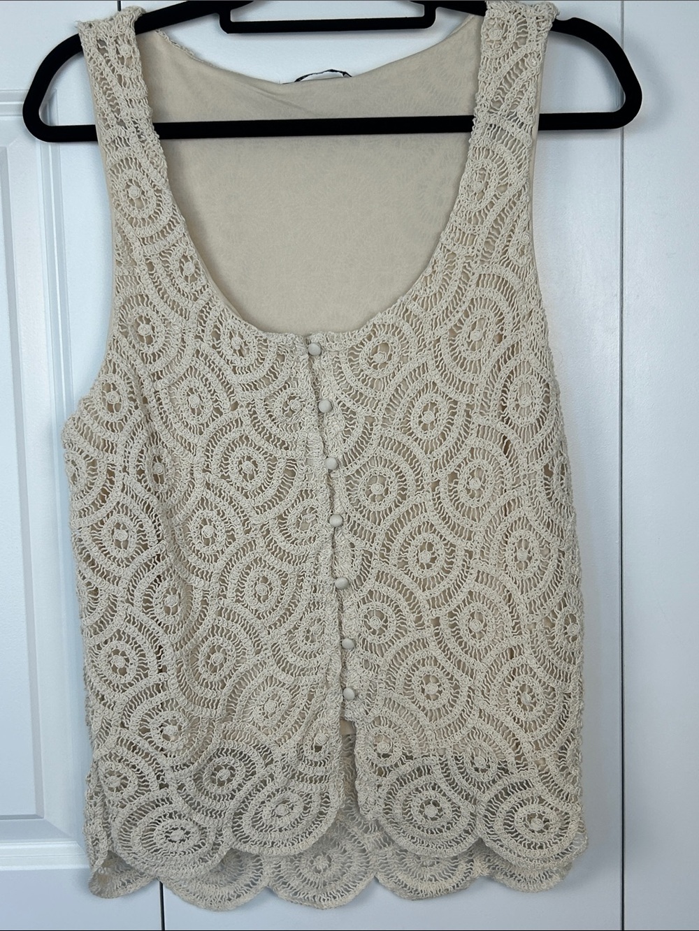 Staccato Cream Crochet Button-Front Tank